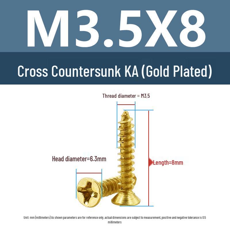 Yigu Gold-Plated Carbon Steel Self-Tapping Screws: Countersunk Head, Flat Head, Pointed Tail, Sizes M2-M4, Ideal for Electronics.