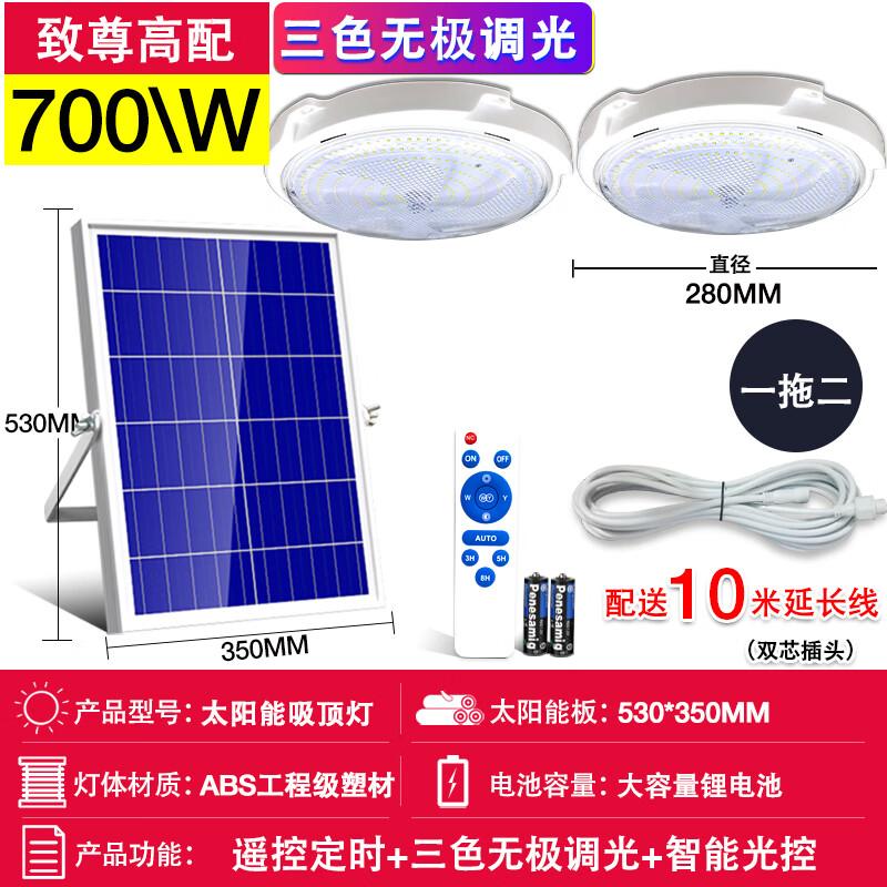 700W Solar Powered Dual Ceiling Light Kit with 3-Color Mode & Timer