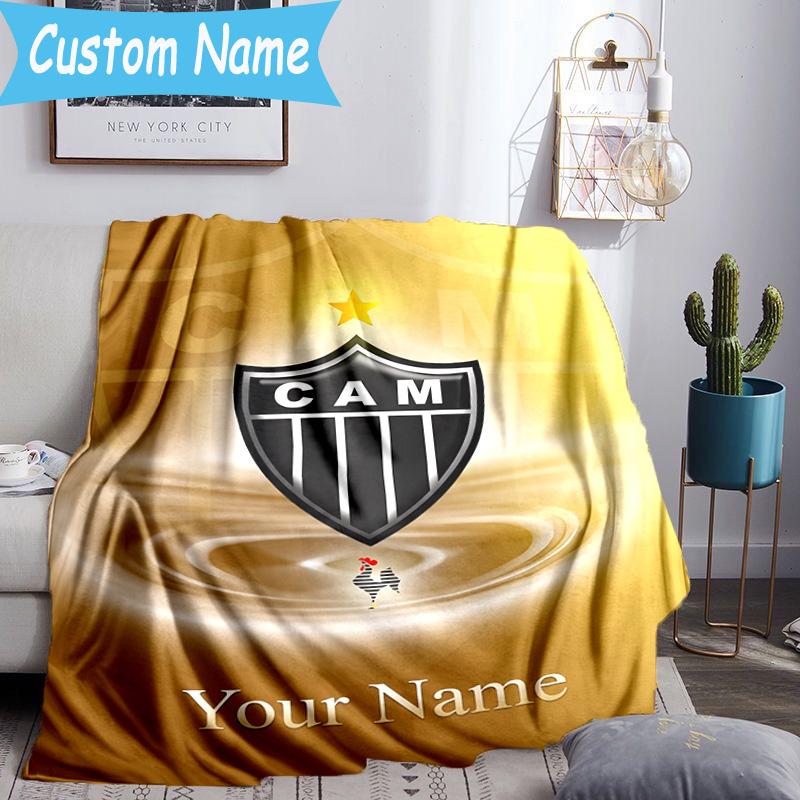 Custom Name Club Atletico Mineiro Crest Flannel Blanket, Use for Birthday/Holiday Gift, Soft Blanket for Sofa/Bed/Camping/Office, Home Decor