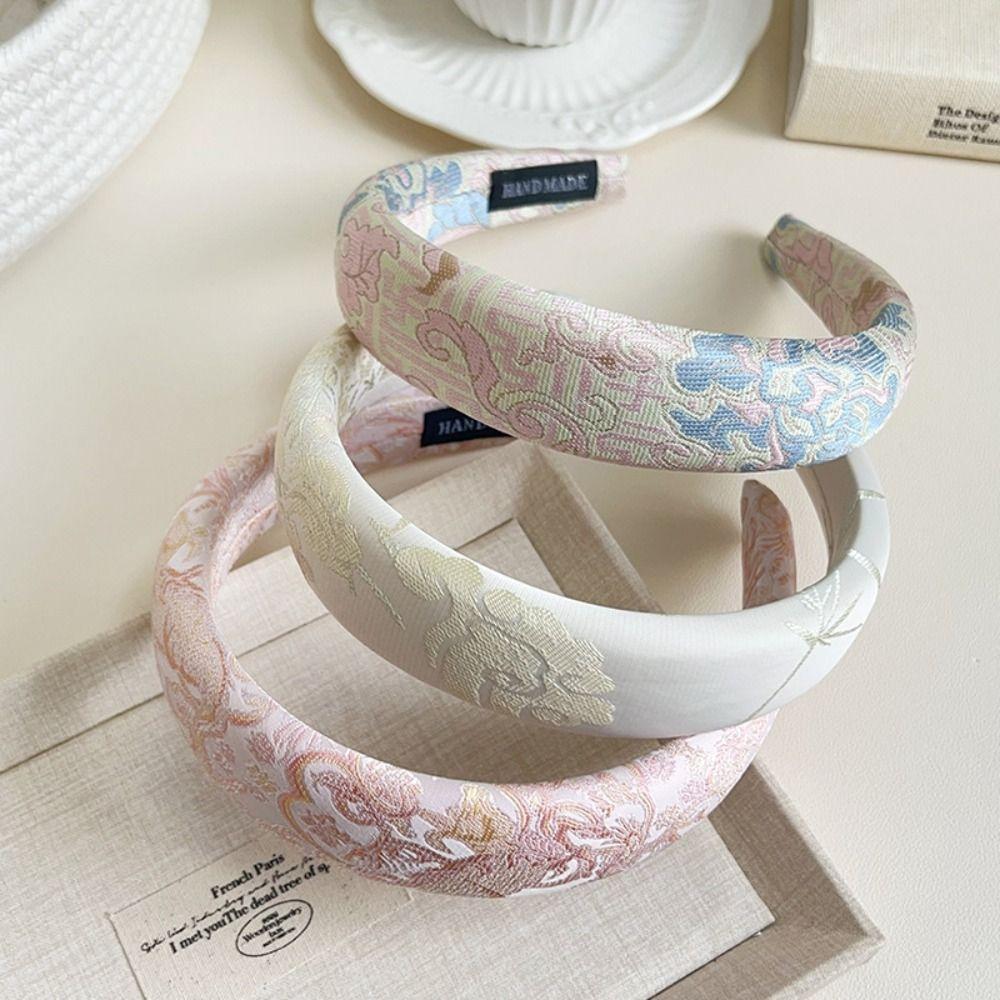 Elegant Satin Jacquard Hair Hoop Retro Exquisite Headband Chinese Embroidery Headband Girls