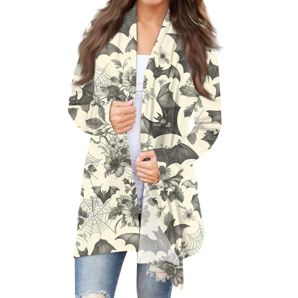 Women's Halloween Print Long Sleeve Front Cardigan Printed Top Lightweight Jacket