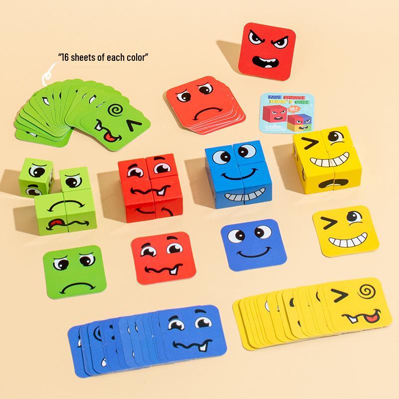 Kids' Expression-Changing Magic Cube Puzzle: Wooden Parent-Child Early Education Toy