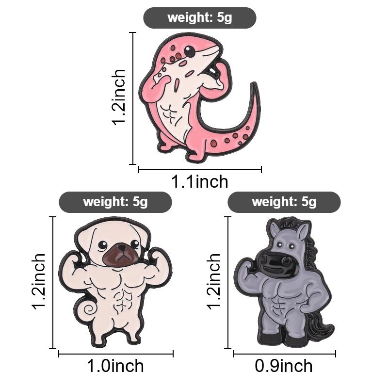 Xiaomi Muscular Animal Cartoon Enamel Pin Strong Muscular Leopard Gecko Pug Horse Brooch Bag Lapel Badge Jewelry Gift for Gym Lovers