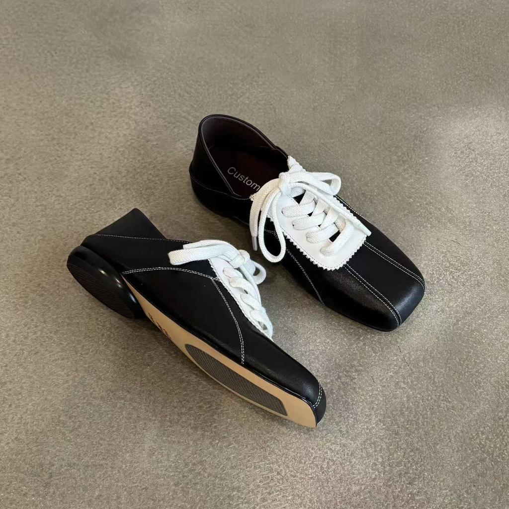 Sheepskin Version~ Casual Versatile Square Head Strap, Comfortable Soft Sole, Retro College Style and Training Shoes, Color Matching Niche Design