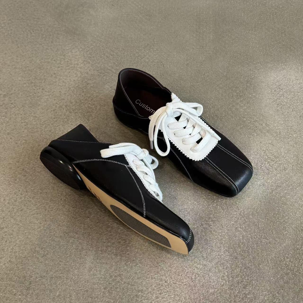 

Версия из овчины~ Повседневный универсальный ремешок с квадратным носком, удобная мягкая подошва, ретро стиль колледжа и тренировочная обувь, нишевый дизайн с цветовой блокировкой 35