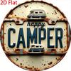 Arte da Parete in Metallo Vintage Happy Camper D Piatto Blu Arrugginito Segno RV