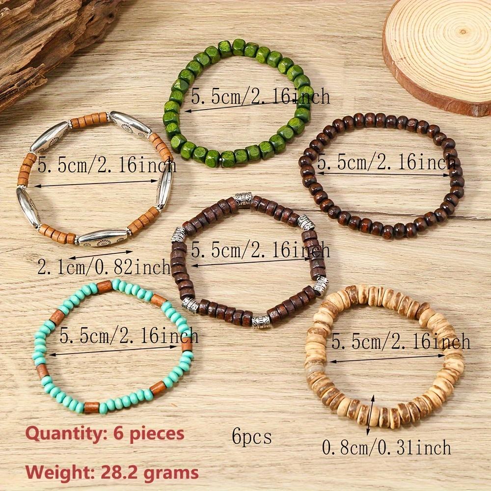 6pcs Minimalist Boho Coconut Wood Bead Bracelets, Elastic Stretch Cord - Men's Casual Gift