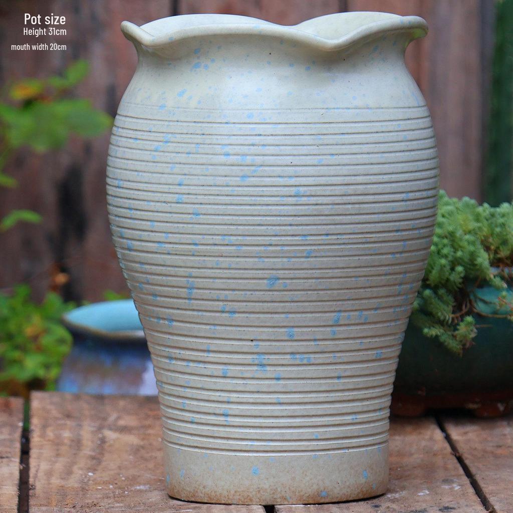 Handmade Large Ceramic Pot for Succulents & Orchids - Breathable, Coarse Pottery Bonsai Planter