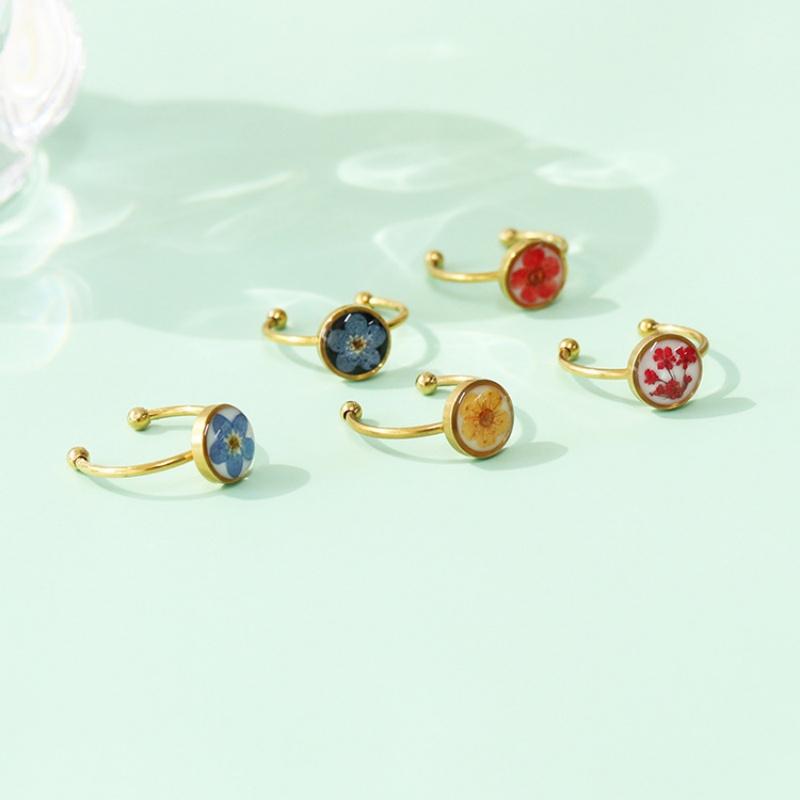 Stainless Steel Dried Flower Round Rings For Women Eternal Flower Open Finger Ring Jewelry Wedding Band Gift Wholesale New