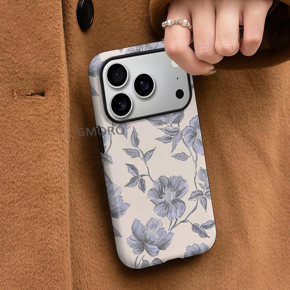 Amazon popular simple retro flower film two-in-one apple 15/16pro thickened anti-drop case iphone17