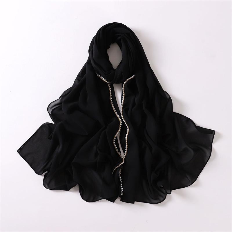 Luxury  Pearl Chain Bubble Chiffon Hijab Veil Ramadan Long Necklace Scarf Shawl Headscarf Bufandas Muslim Headband 175*70Cm