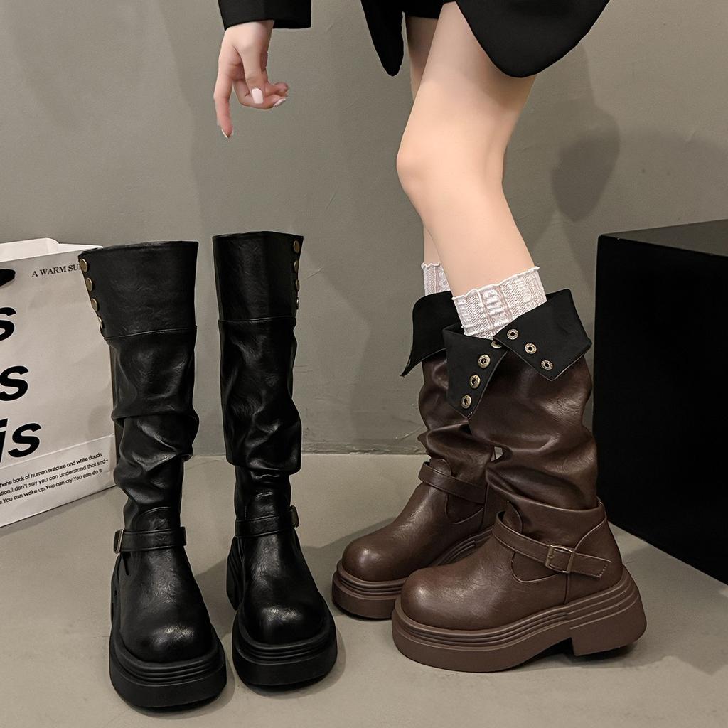 2025 Internet Celebrity Boots of the Same Style Autumn and Winter Thick-soled Versatile Niche Boots Women's New Popular Small Women's Boots