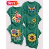 Follow a specific direction Five-piece set for women T T-shirt with vintage floral and bird print Elegant summer clothing Short-sleeved shirt for