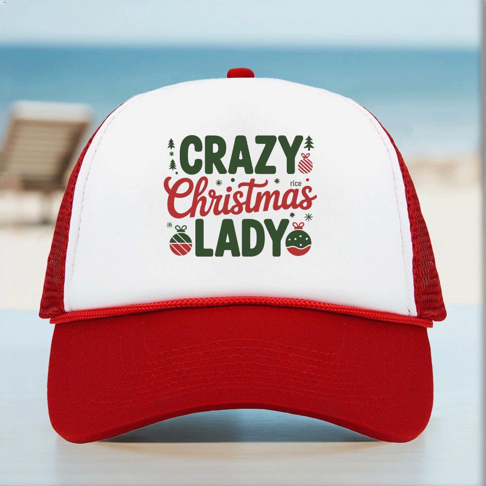 Christmas Pattern Mesh Trucker Cap with Rope and Hot Stamped Logo - Sunshade Baseball Hat