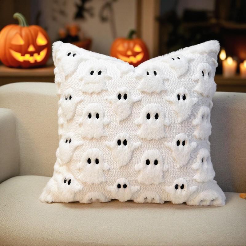 Christmas Tree Fleece Cushion Cover with Star Embroidery - Holiday Sofa Decoration Pillow Cover
