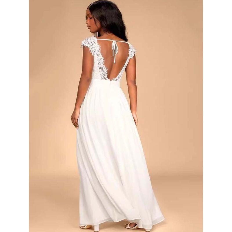 Foreign Trade Lu's Light Wedding Dress Fashion Lace Backless Slimming Lace Split Chiffon Vacation Elegant Simple Dress