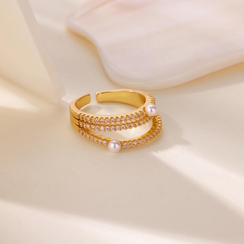 Luxury Bow Stainless Steel Rings for Women Cubic Zirconia Golden Ring Artificial Pearl Wedding Jewelry Fashion Accessories Gifts