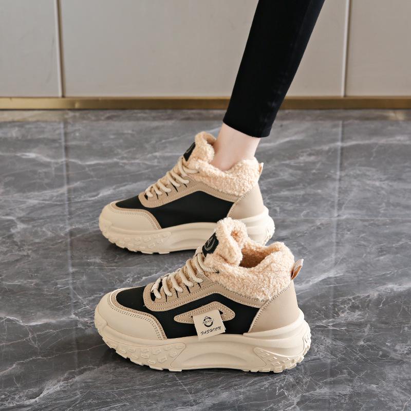 

Женская зимняя спортивная обувь Velvet 2024: Толстая, мягкая подошва, стильные, нескользящие повседневные туфли чёрный