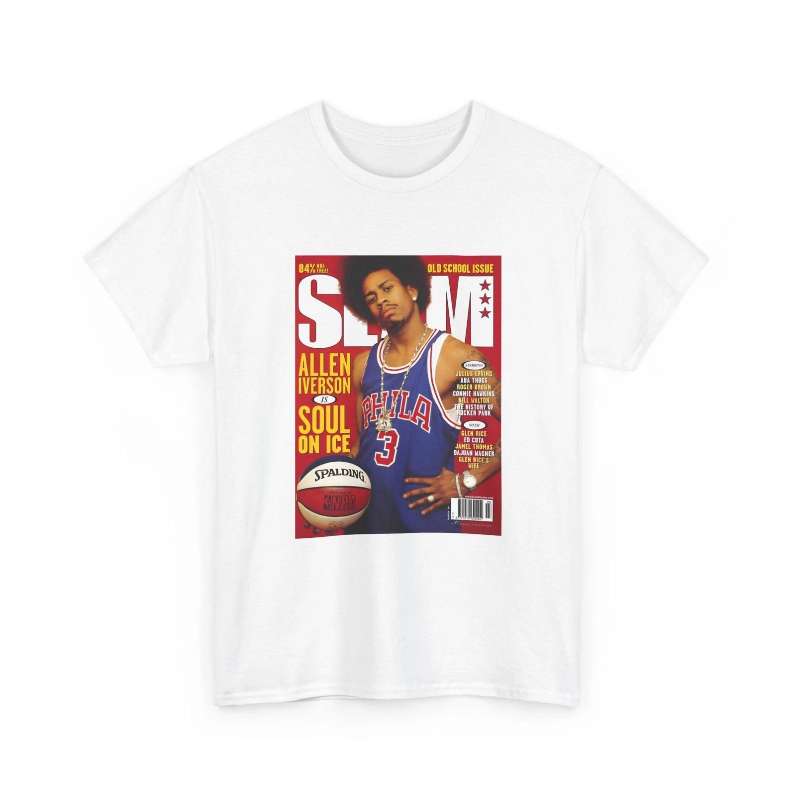 Allen Iverson Sixers NBA Slam Magazine Cover T-Shirt, Basketball Retro NBA Tee 4XL