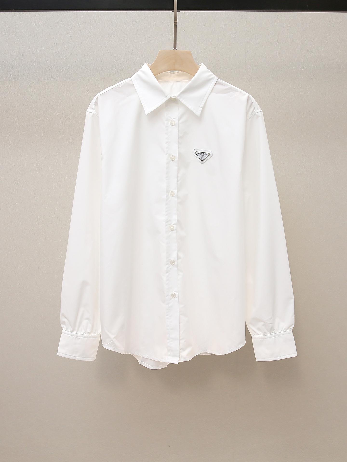 

High-End Women s French Casual Applique Turn-Down Collar Versatile White Shirt Top Large