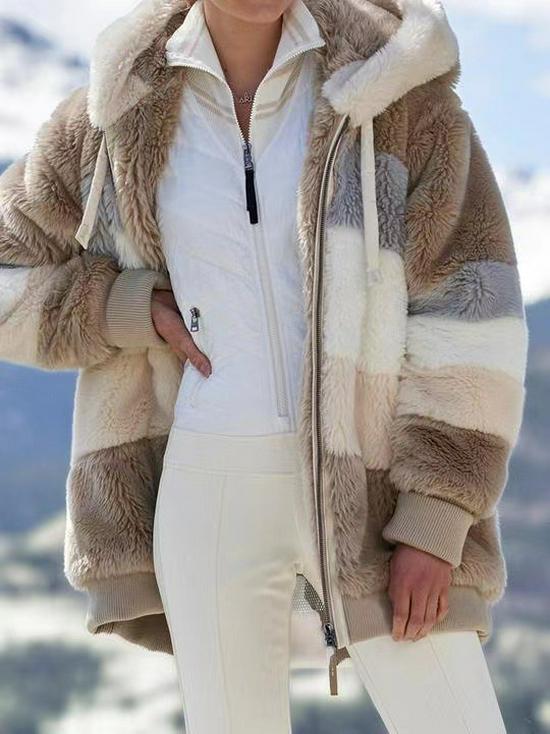 Women's Multi-Color Loose Plush Hooded Jacket for Autumn/Winter 2026