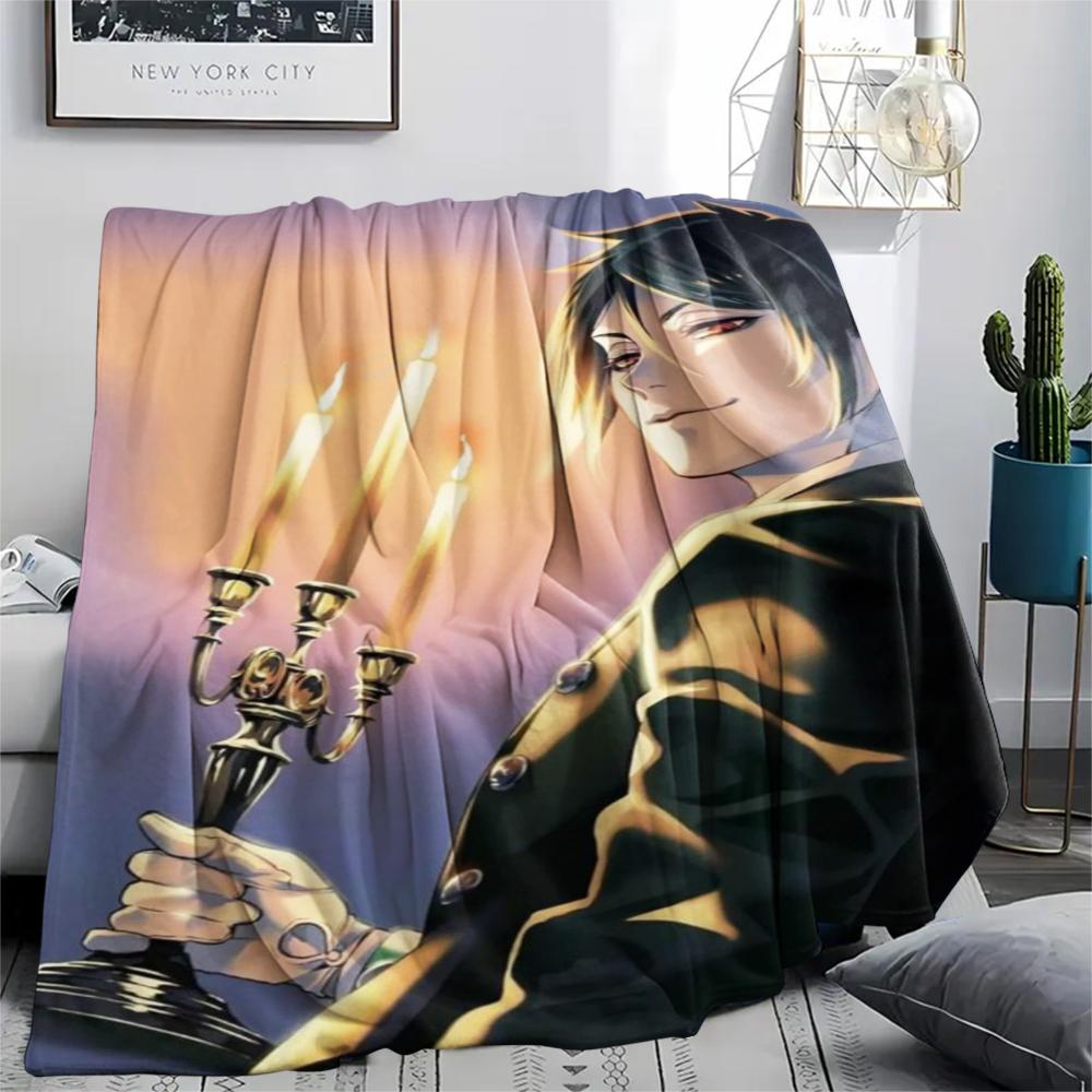 Flanelová deka s potiskem Black Butler, Vysoce kvalitní, Pohodlná pro všechna roční období, Domácí dekorace, Teplo a pohodlí, Perfektní pro vánoční dárky07