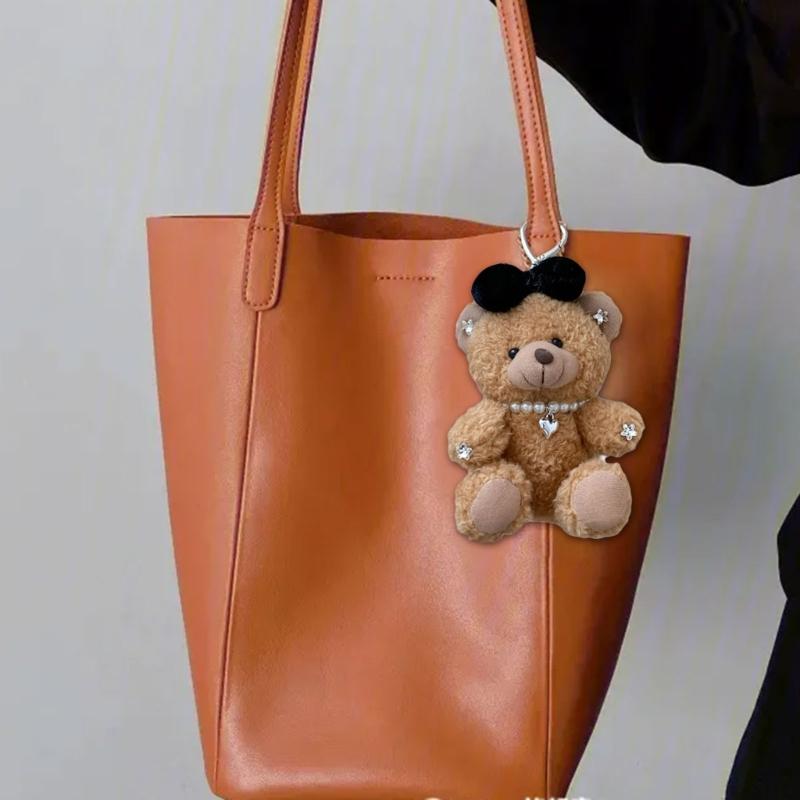 Soft Plush Bear Hanging Ornament Fashionable Soft Bear Keychain with Bowknot Plush Key Accessory for Stylish Bags