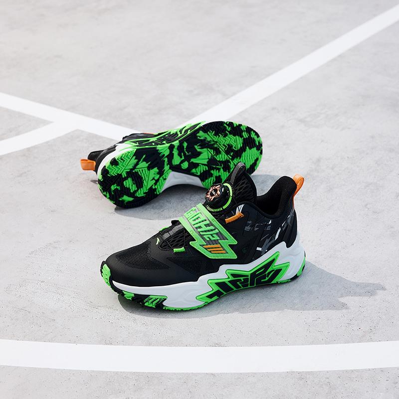 Anta Cement Nemesis Non-Slip Wear-Resistant Low-Top Basketball Shoes Kids Sneakers Black Green Orange 312321124H-8