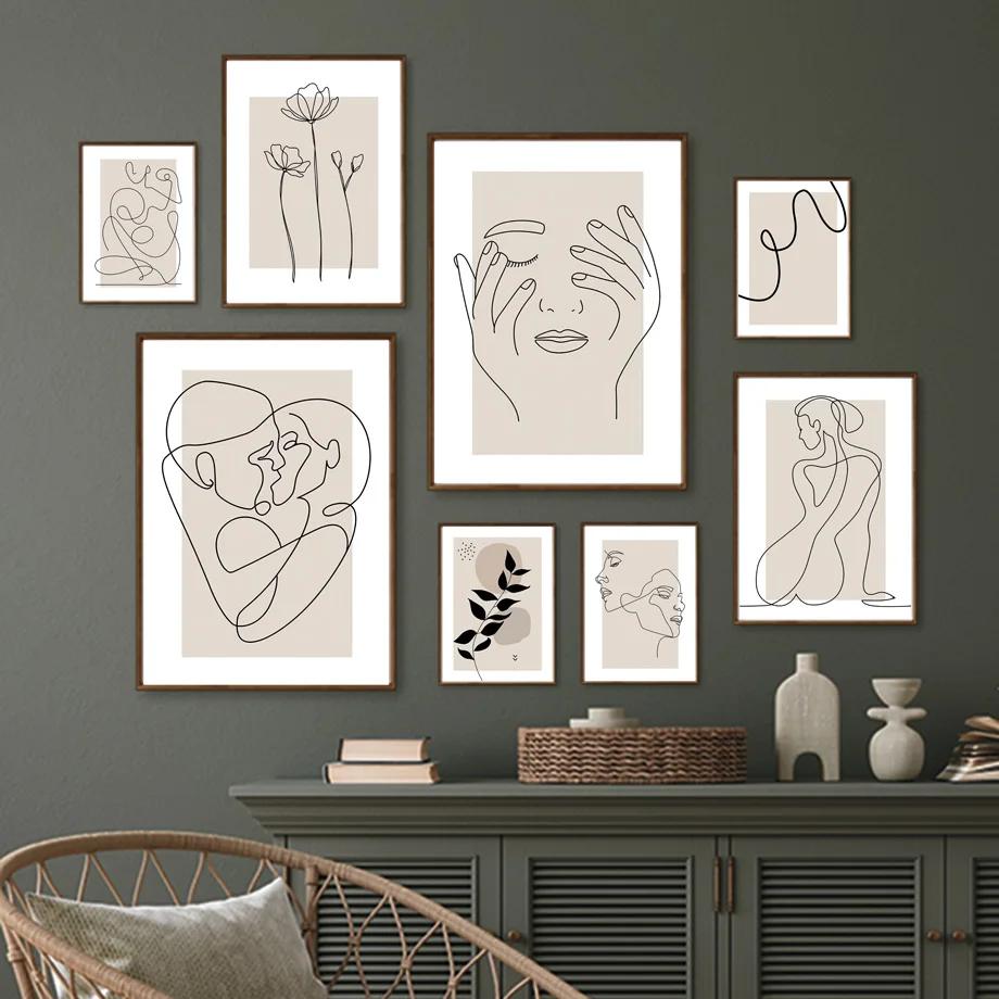 Modern Abstract Love Line Girl Body Flower Posters And Prints Canvas Painting Wall Art Pictures Living Room Home Decoration