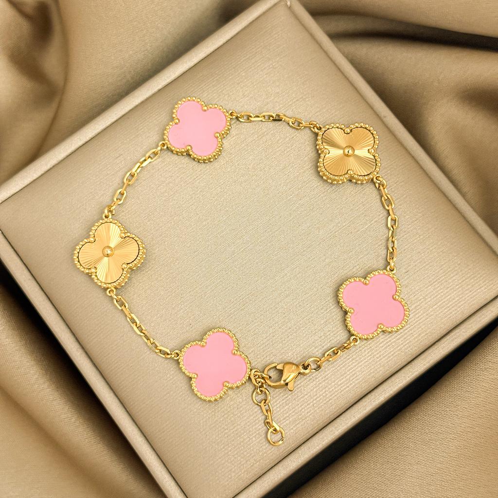 Titanium Steel 15mm Four-leaf Clover Laser-engraved Bracelet Vacuum Plated High Quality Non-fading Women's Bracelet