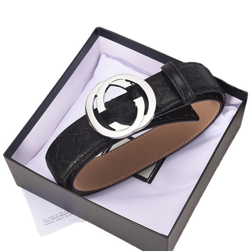 Pánský trendy korejský kožený opasek s hladkou přezkou Double G