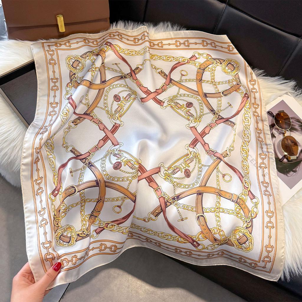 Spring Small Silk Scarf Korean Version Imitation Silk Scarf Women'S Retro Decorative Square Scarf Small Scarf Tied Bag Ribbon