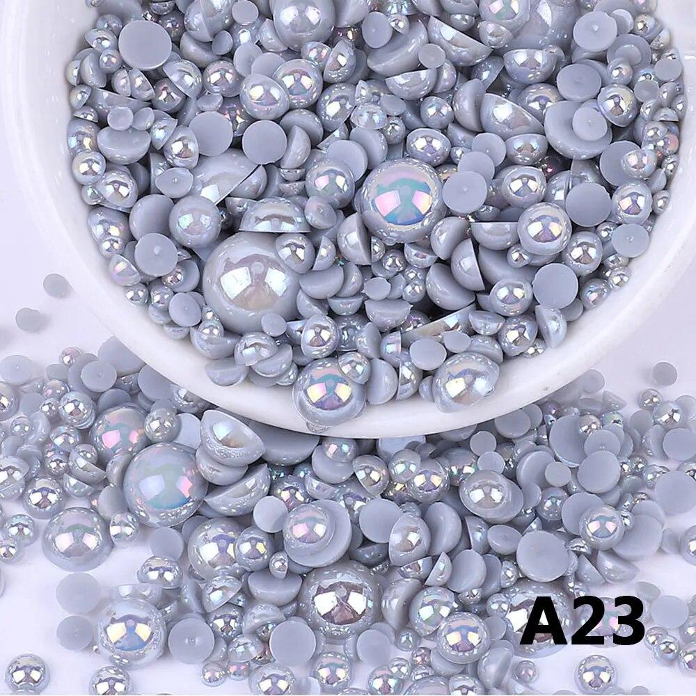 Zufällige Mischung, 3–10 mm, AB-Farbe, halbrund, ABS-Perlen, Imitationsperle, Flatback-Perlen für DIY-Nageldekoration, Schmuckherstellung