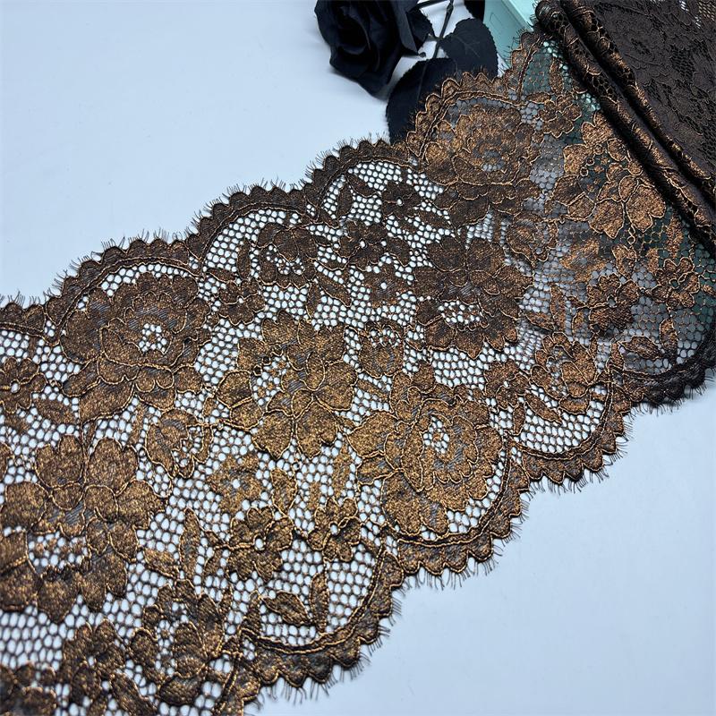 

1м х 21см Эластичное кружево шантильи, Металлизированная медь Эластан Ресничное Швейное Кружево Ткань для Нижнего Белья, Бюстгальтера, Трусиков, Одежды, Рукоделия 1 meter x 21 cm медный