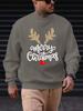 Casual Christmas Sweatshirt, Polyester Knit Crew Neck Pullover with Merry Christmas Reindeer Print