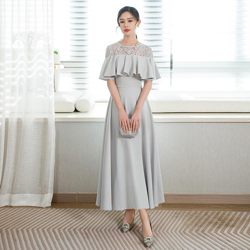 

Evening dress Korean version temperament lace splicing slim elegant dress fashionable versatile ruffle edge dress dress XS серый