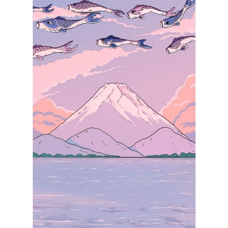 Japanese Cartoon Illustration Poster Landscape Mask Anime Girl Poster Japan Art Decor Home Room Wall Decoration Canvas Painting