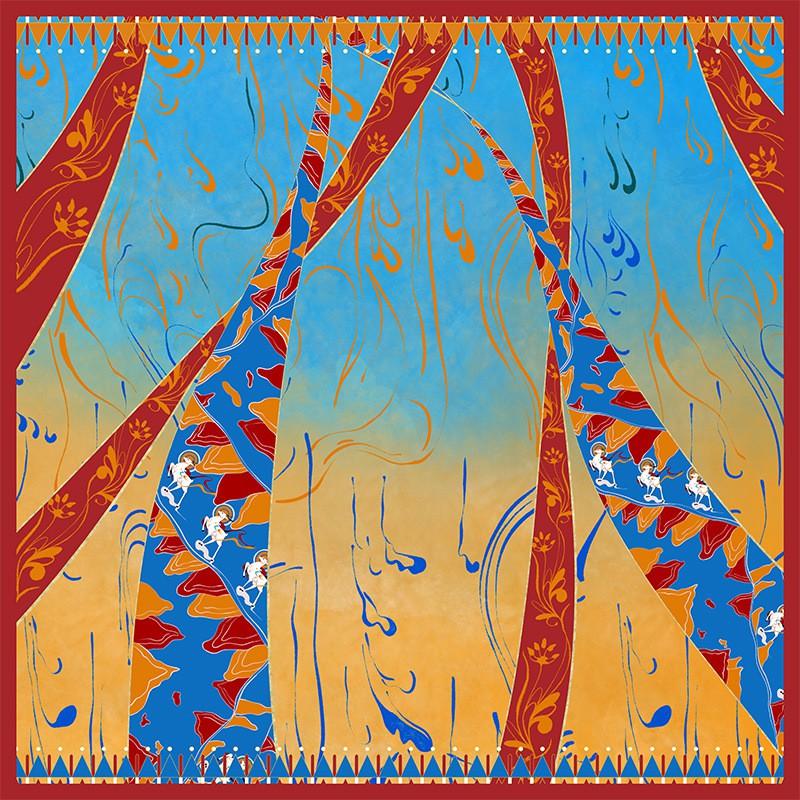 Silk Scarf Square 86x86cm Double-sided Print Chinese Style Original Design 100%
