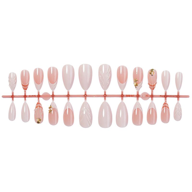 Nail art piece Wearable long 3D flower nude white French wearing nail Gentle white fake nail patch