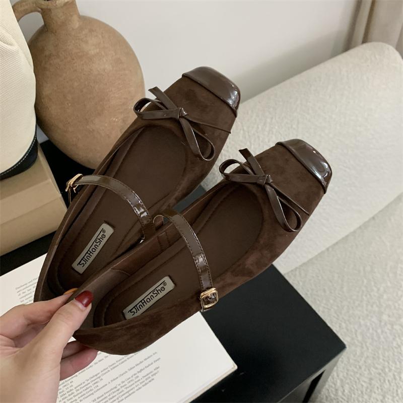 

Fashion IPPEUM Mary Janes Shoes Women Ballet Flats 2025 New Buckle Square Toe Brown Ballerina Shoes 225 коричневый