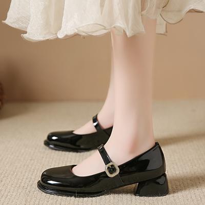 2024 Spring and Autumn Fashion Women's Shoes High Quality Solid Color Round Toe Shallow Mouth One-Word Buckle Ladies Mary Jane