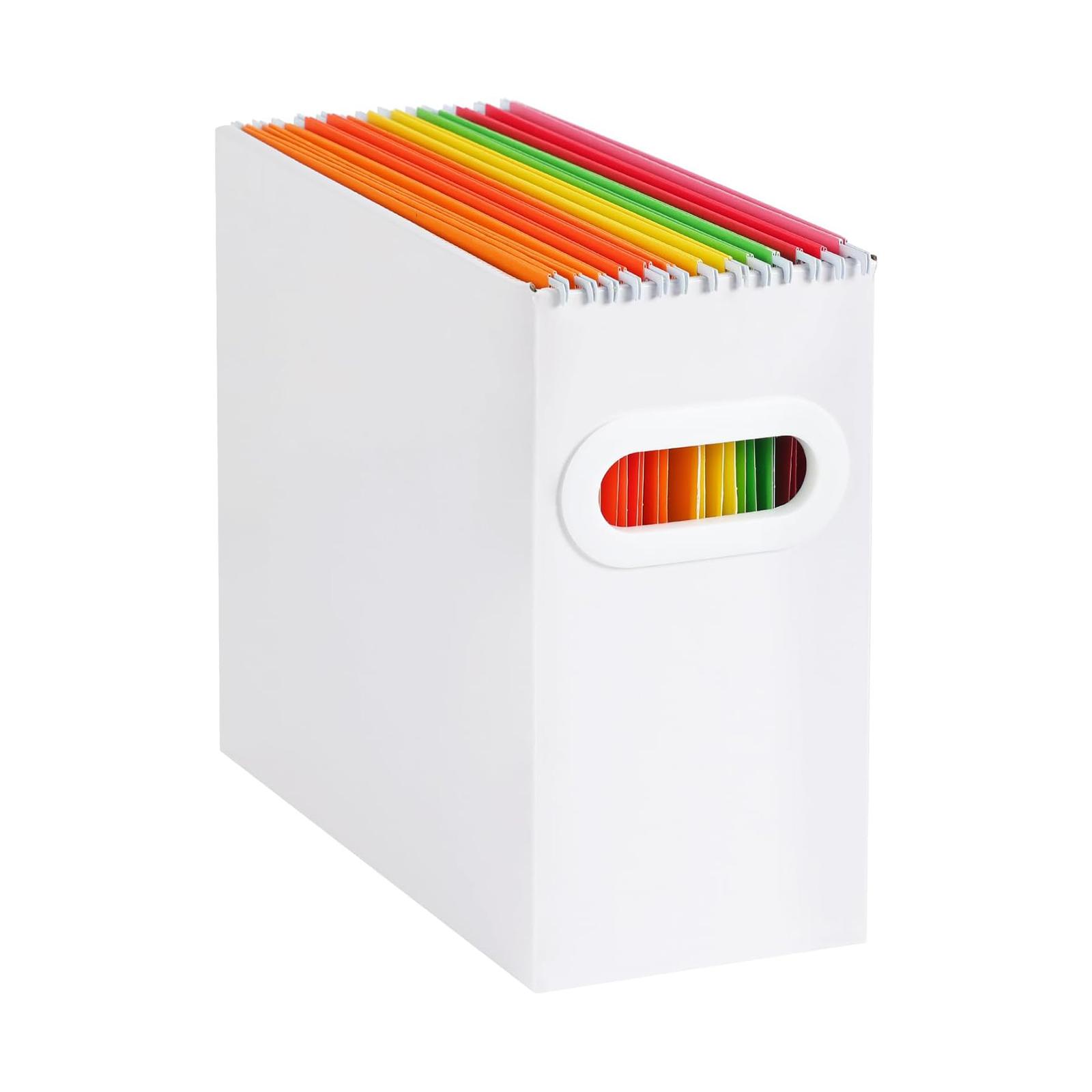 

Складная коробка для файлов с металлической ручкой, без крышки, экономящая место, органайзер для хранения файлов для записных книжек, журналов, документов 31x13.5x25cm белый