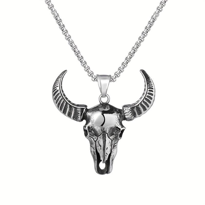 Personalized retro bull head stainless steel pendant necklace sweater chain
