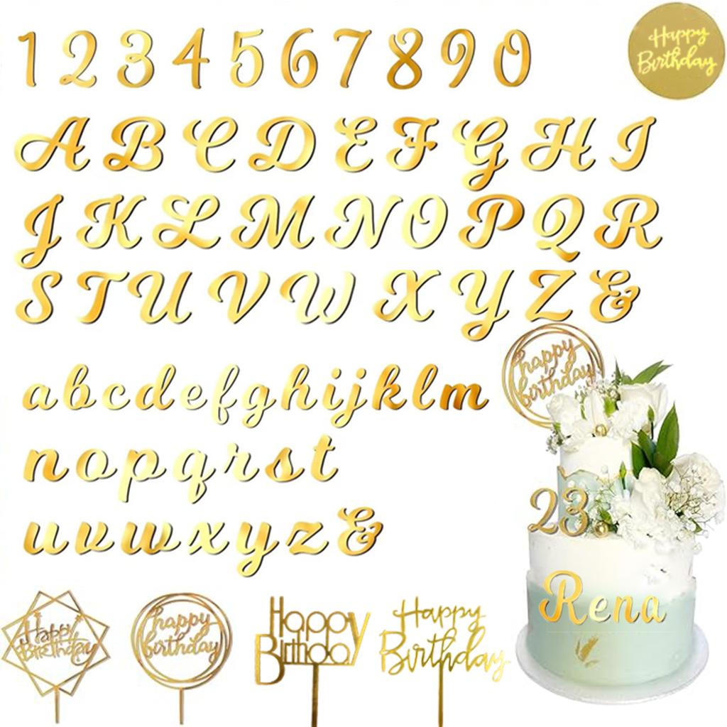 Alphabet Number Cake Topper DIY Personalized Name Cupcake Toppers with A-Z Letter 0-9 Number Happy Birthday for Custom Party