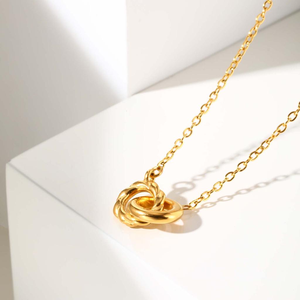 Minimalist Twist Double Ring Necklace,Gold Color Stainless Steel Necklaces for Women,Trendy Waterproof Jewelry Gift