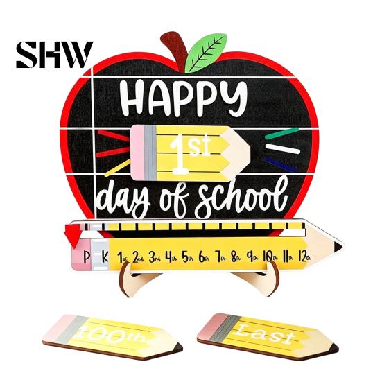 Academic Year Commemorative Board First Day of School Chalkboard Sign, Reusable Wooden Milestone Board, Tabletop Decor for Classroom Memories Back to