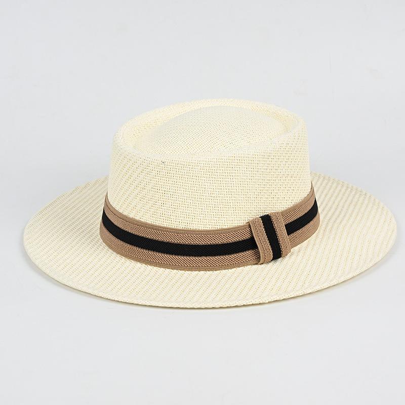 

Новая летняя женская уличная шляпа для пляжа, женская шляпа от солнца, защита от солнца, модная соломенная шляпа с плоским верхом Average Size 58