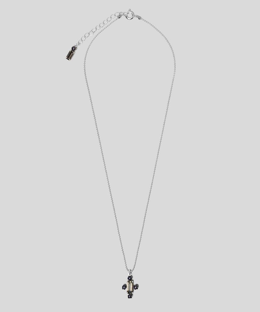 Armo Pearl + Crystal Cross Necklace (Black)
