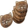 11 Cm Wooden Handcrafted Cat Design Coasters for Drinks Hot Cold Wooden Coaster Sets with Holder Dining, Tea Coffee Table Decorative Cocktail Coasters