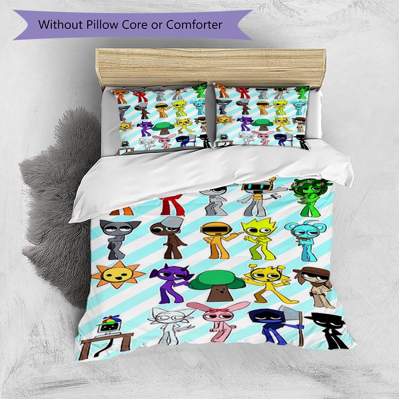 3pcs Sprunki9 pattern bedding set duvet cover set includes duvet cover &pillowcases, perfect all season bedroom decoration & gift